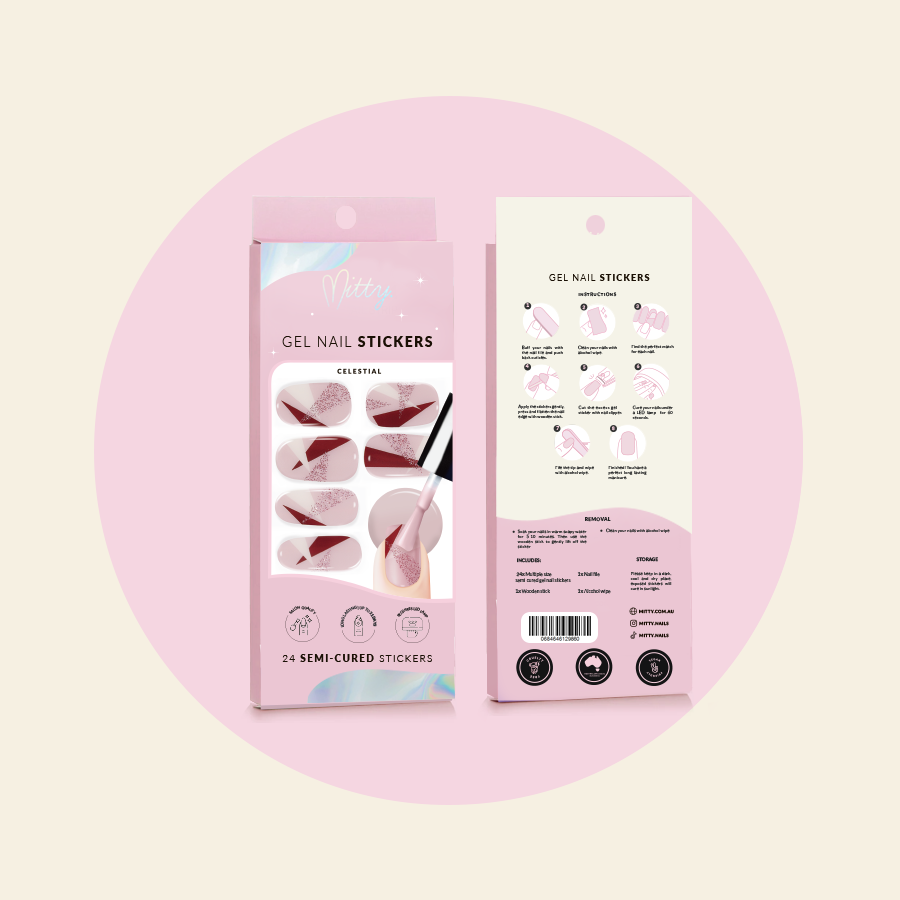 showing CELESTIAL semi cured gel sticker packaging front and back