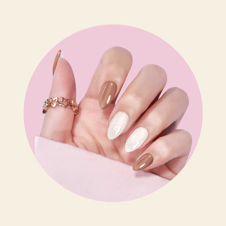 showing MAJESTIC Semi Cured Gel Nail Stickers on hand