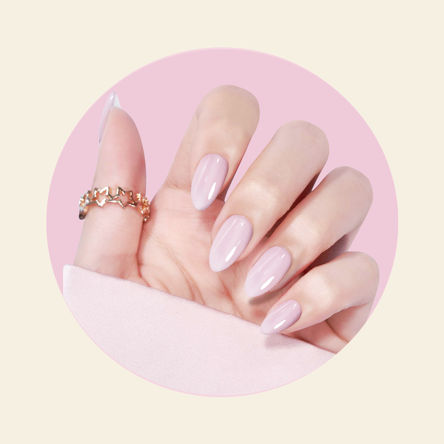 showing LUMINESCENT semi cured gel stickers on hand