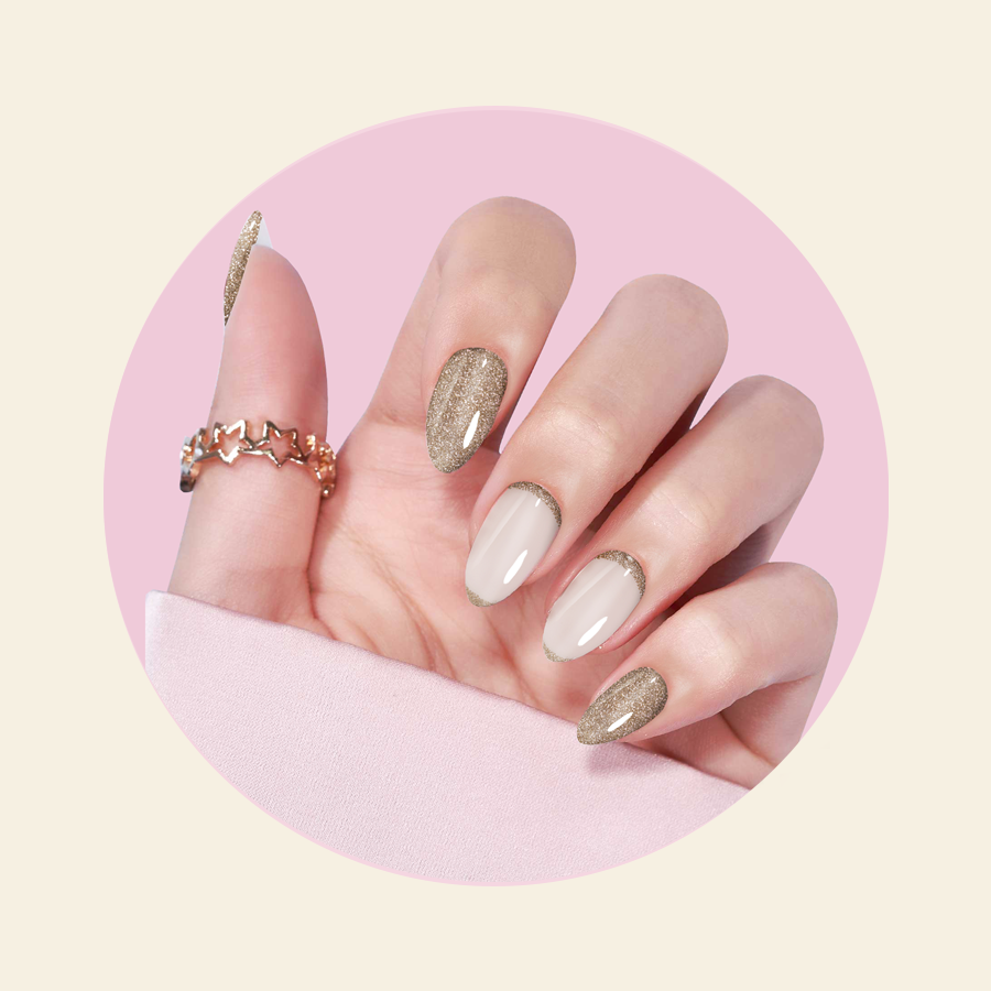 showing TWILIGHT Semi Cured Gel Nail Stickers on hand