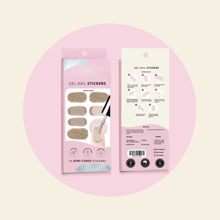 showing TWILIGHT Semi Cured Gel Nail Stickers packaging front and back