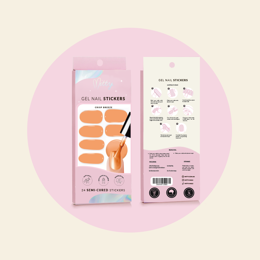 showing packaging from and back for semi cured gel stickers