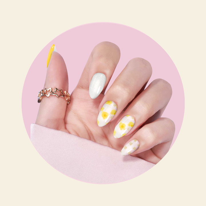 showing REBEL Semi Cured Gel Nail Stickers on hands