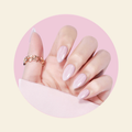 showing LUMINESCENT semi cured gel stickers on hand