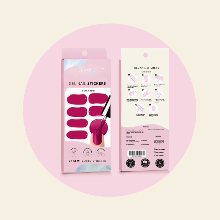 showing bliss semi cured gel sticker packaging front and back