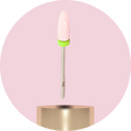 Nail drill bit with pink ceramic wheel on a pink background