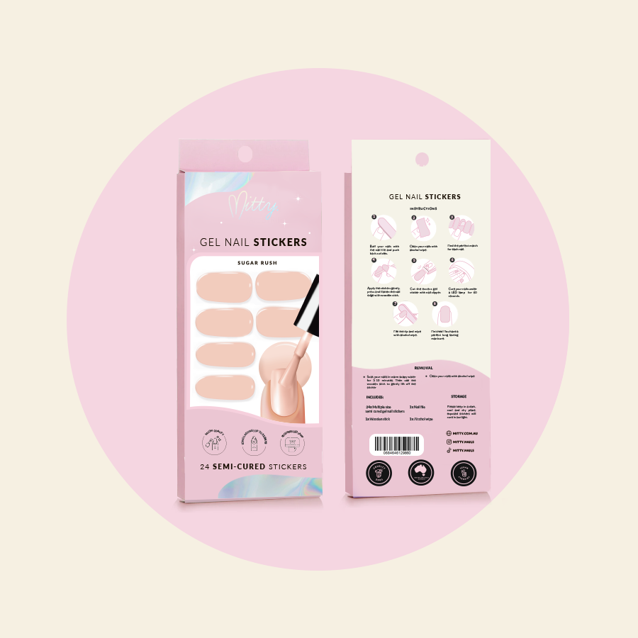 showing semi cured gel sticker sugar packaging front and back